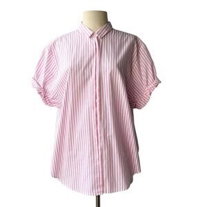 Xirena Teddy Shirt Rosebud Stripe Pink White Cotton Button Front Women’s Medium